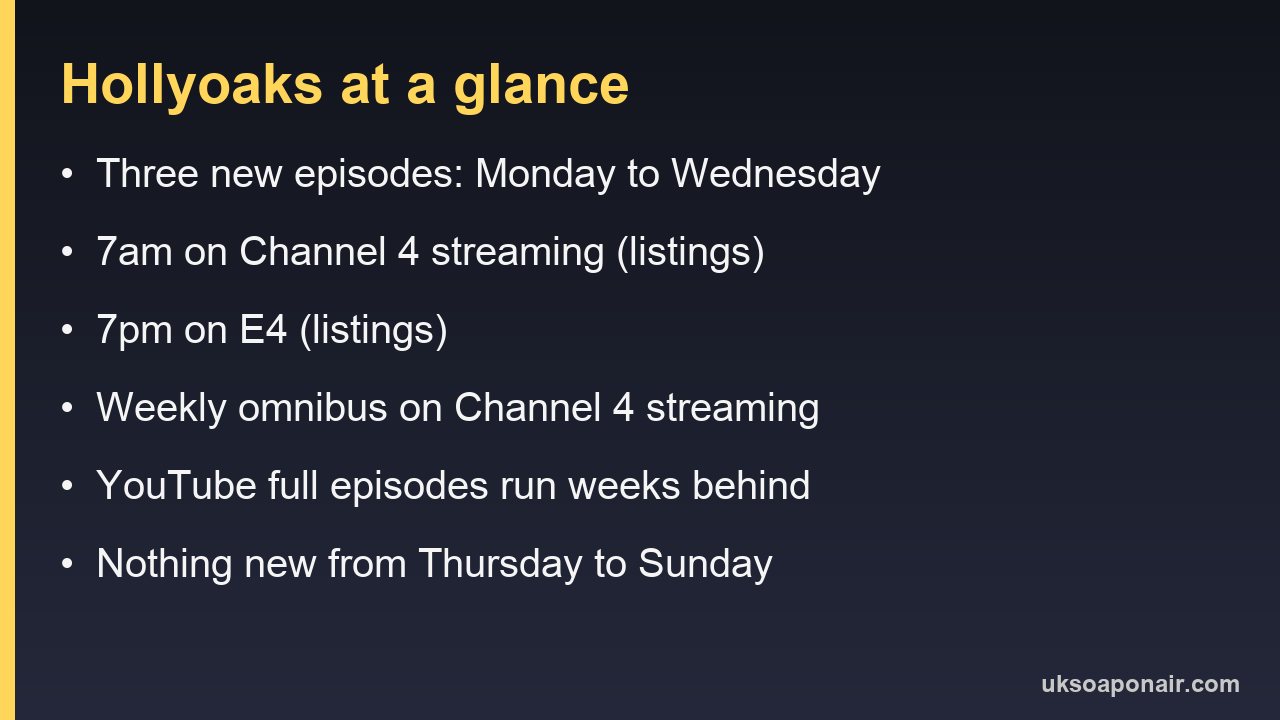 Information card listing the regular ways to watch Hollyoaks