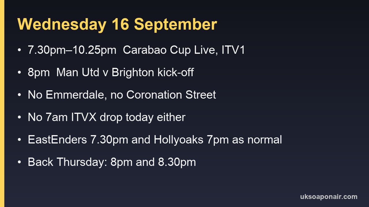 Information card explaining Wednesday's ITV1 schedule change