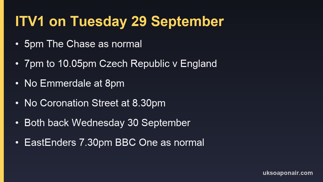 Information card showing ITV1's Tuesday evening schedule change